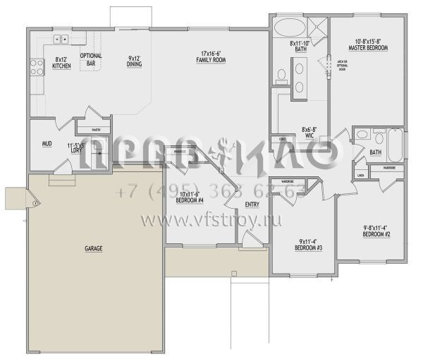 Проект одноэтажного дома с гаражом на две машины в стиле Ранчо S5-152 (8768-00133)