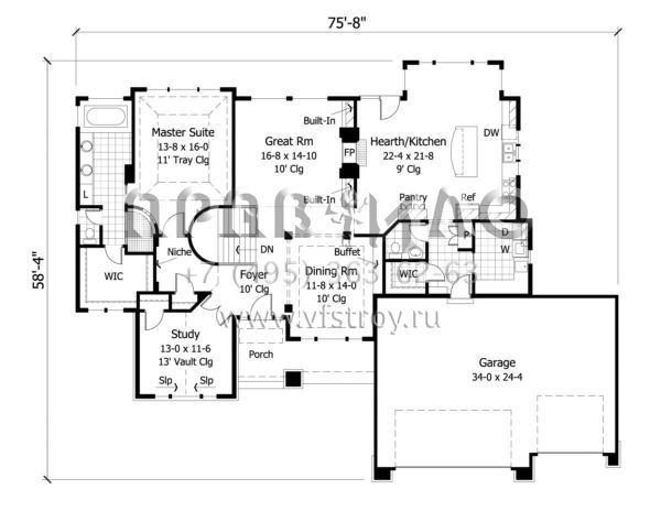 Проект одноэтажного дома с гаражом на три и более машин в стиле Ранчо S5-376 (098-00058)
