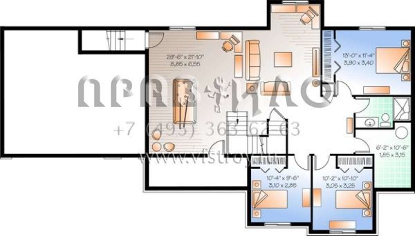 Проект одноэтажного дома с гаражом на две машины в стиле Ранчо S5-280 (034-01026)