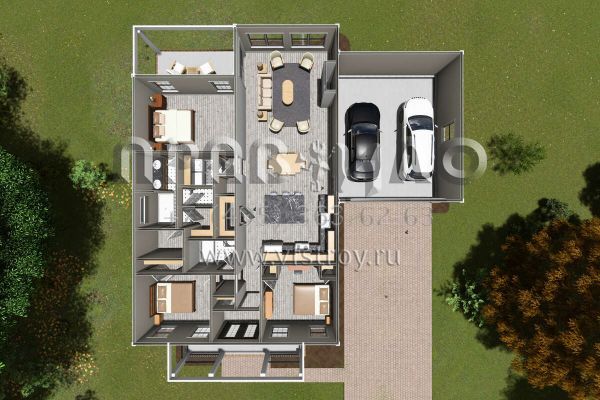 Проект одноэтажного дома с гаражом на две машины в современном стиле S5-145 (4848-00372)