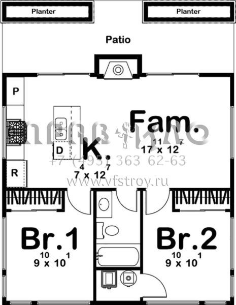 Проект одноэтажного дома без гаража в стиле Райт S5-63 (963-00194)