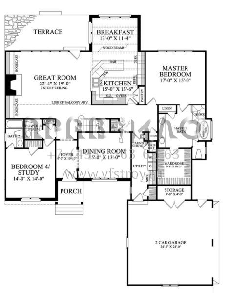 Проект двухэтажного дома с гаражом на две машины в стиле Готика S5-298 (7922-00095)