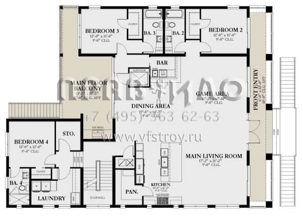 Проект трехэтажного дома с гаражом на две машины в прибрежном стиле S5-446 (3978-00259)