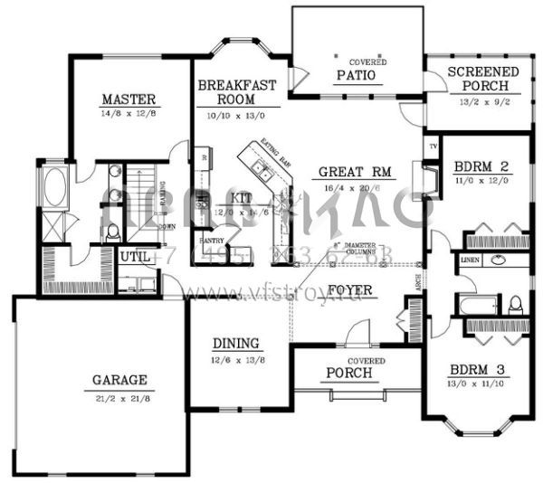 Проект одноэтажного дома с гаражом на две машины в стиле Ранчо S5-204 (692-00190)