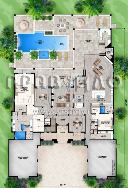 Проект двухэтажного дома с гаражом на три и более машин в прибрежном стиле S5-502 (207-00011)