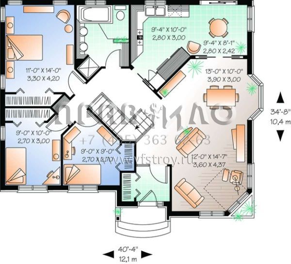 Проект одноэтажного дома без гаража в стиле Ранчо S5-122 (034-00910)