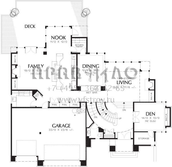 Проект трехэтажного дома с гаражом на три и более машин в стиле Райт S5-517 (2559-00561)