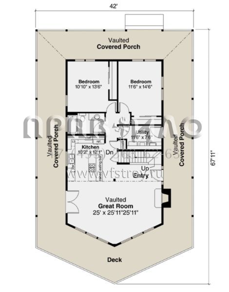 Проект двухэтажного дома с гаражом на одну машину в стиле Ранчо S5-270 (035-00944)