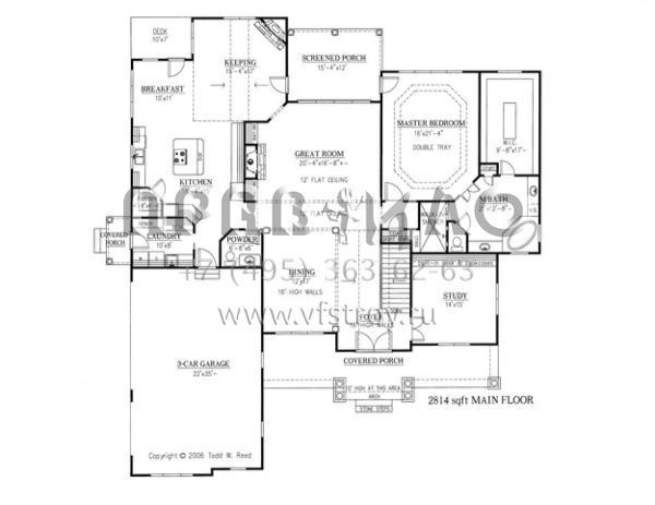 Проект одноэтажного дома с гаражом на три и более машин в стиле Ранчо S5-434 (286-00002)
