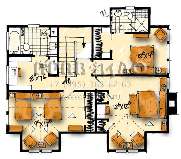 Проект двухэтажного дома с гаражом на две машины в стиле Ранчо S5-170 (1907-00042)