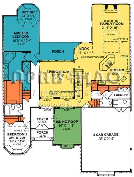 Проект двухэтажного дома с гаражом на три и более машин в стиле Ранчо S5-316 (4848-00244)