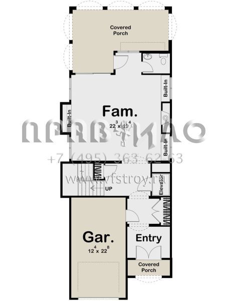 Проект трехэтажного дома с гаражом на одну машину в стиле Ранчо S5-258 (963-00655)