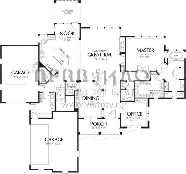 Проект двухэтажного дома с гаражом на три и более машин в английском стиле S5-285 (2559-00542)