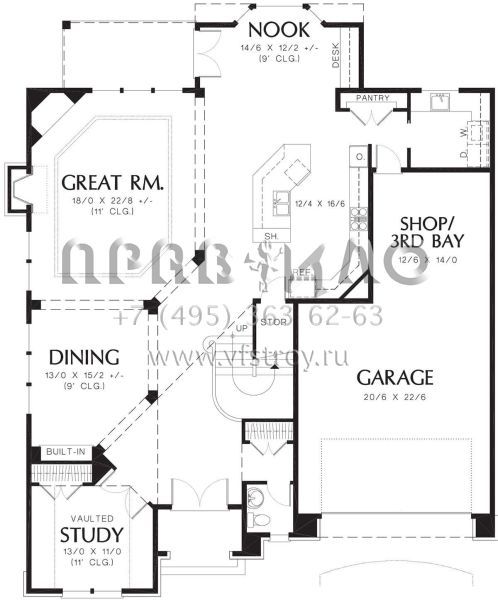 Проект двухэтажного дома с гаражом на три и более машин в английском стиле S5-314 (2559-00536)