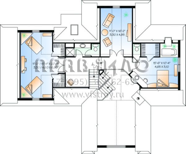 Проект двухэтажного дома с гаражом на две машины в стиле Ранчо S5-235 (034-00059)