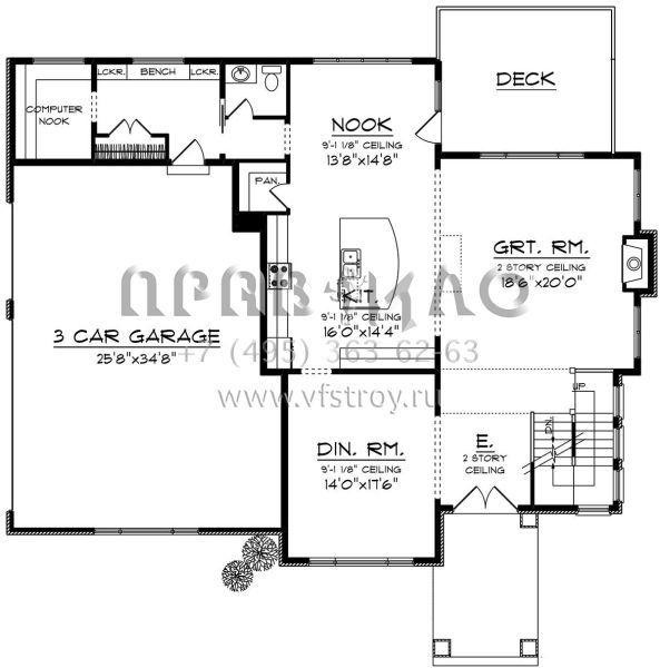 Проект двухэтажного дома с гаражом на три и более машин в стиле Райт S5-273 (1020-00073)