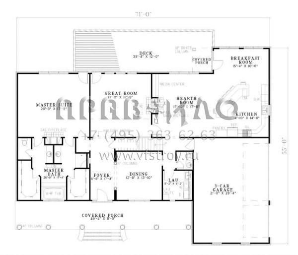 Проект двухэтажного дома с гаражом на три и более машин в стиле Ранчо S5-364 (110-00146)