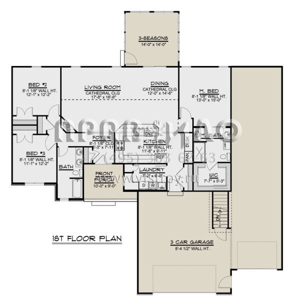 Проект одноэтажного дома с гаражом на три и более машин в стиле Ранчо S5-158 (5032-00034)