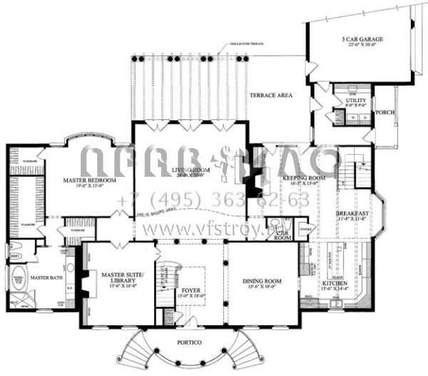 Проект двухэтажного дома с гаражом на три и более машин в стиле Ранчо S5-500 (7922-00188)