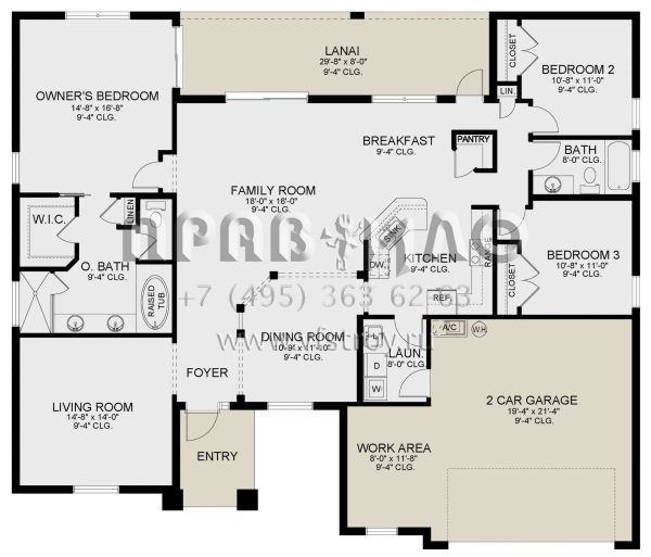 Проект одноэтажного дома с гаражом на две машины в стиле Ранчо S5-185 (3978-00235)