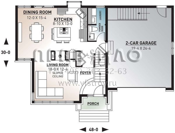 Проект двухэтажного дома с гаражом на две машины в американском стиле S5-146 (034-00369)