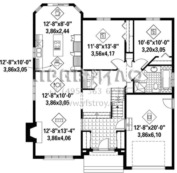 Проект двухэтажного дома с гаражом на одну машину в стиле Ранчо S5-159 (6146-00319)
