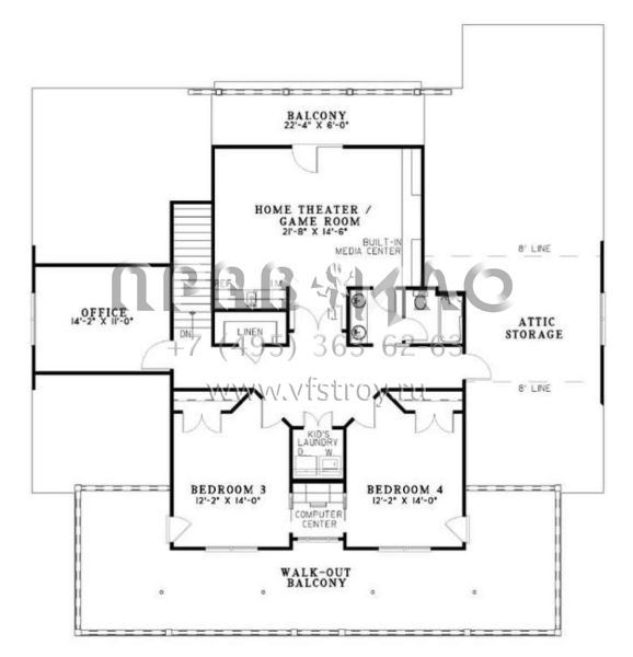 Проект двухэтажного дома с гаражом на три и более машин в стиле Ранчо S5-355 (110-00510)