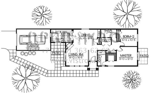 Проект одноэтажного дома с гаражом на две машины в стиле Ранчо S5-109 (692-00040)