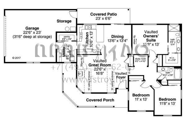 Проект одноэтажного дома с гаражом на две машины в стиле Ранчо S5-166 (035-00788)