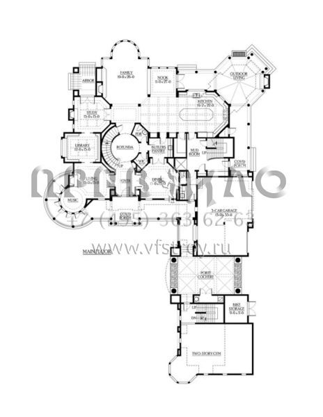 Проект двухэтажного дома с гаражом на три и более машин в стиле Ранчо S5-859 (341-00297)