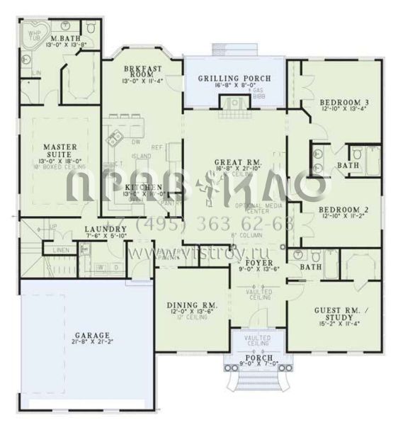 Проект двухэтажного дома с гаражом на две машины в стиле Ранчо S5-236 (110-00508)