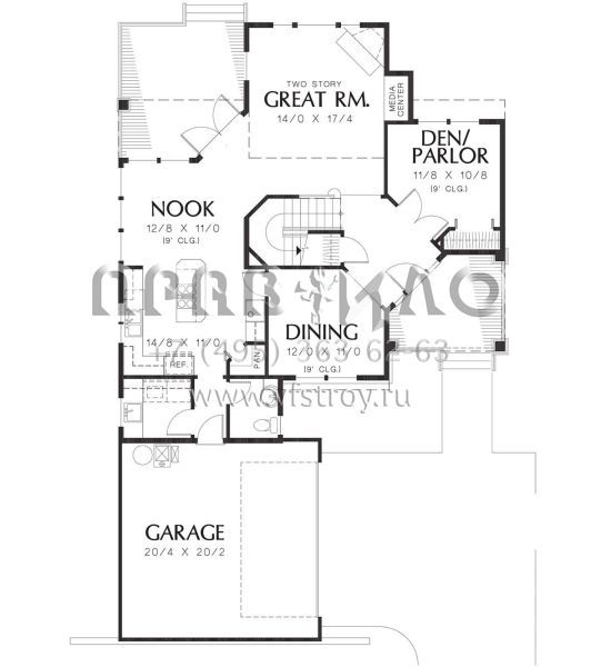 Проект двухэтажного дома с гаражом на две машины в американском стиле S5-202 (2559-00484)