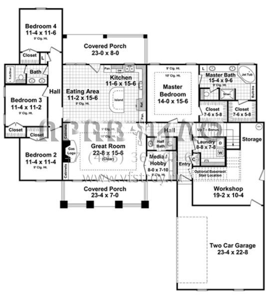 Проект одноэтажного дома с гаражом на две машины в американском стиле S5-199 (348-00271)
