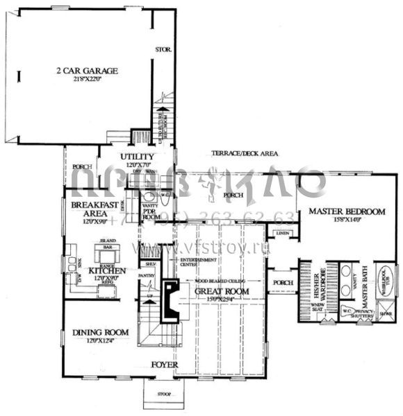 Проект двухэтажного дома с гаражом на две машины в стиле Ранчо S5-193 (7922-00140)