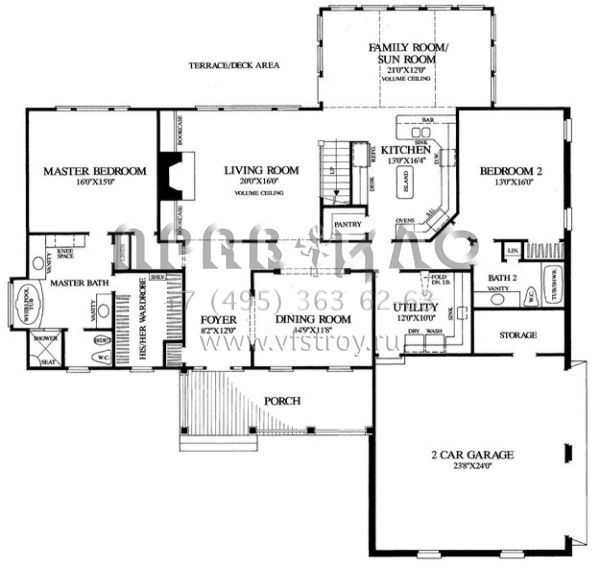 Проект двухэтажного дома с гаражом на две машины в стиле Ранчо S5-291 (7922-00126)
