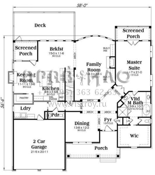 Проект двухэтажного дома с гаражом на две машины в стиле Ранчо S5-352 (009-00241)