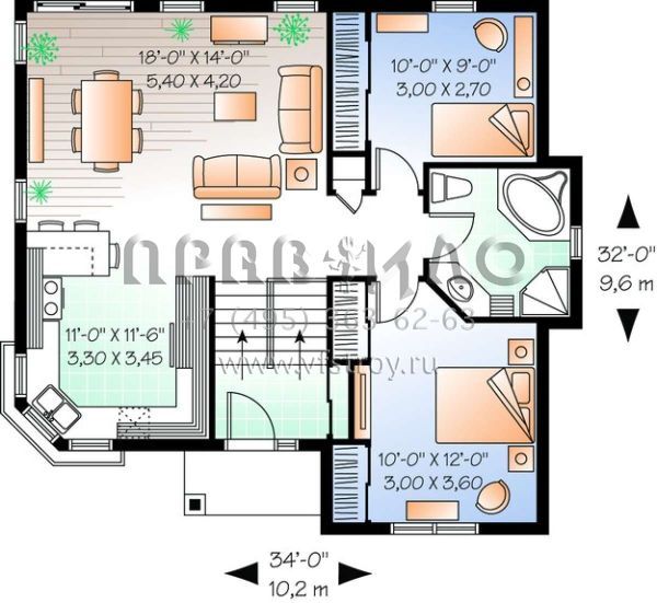 Проект одноэтажного дома без гаража в стиле Ранчо S5-88 (034-00699)