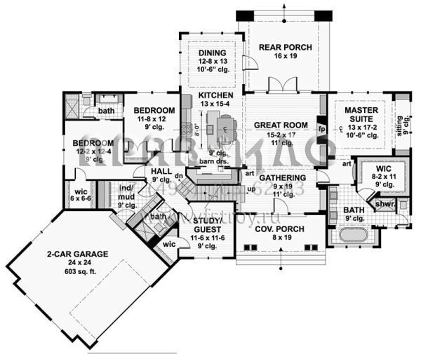 Проект одноэтажного дома с гаражом на две машины в американском стиле S5-221 (098-00275)