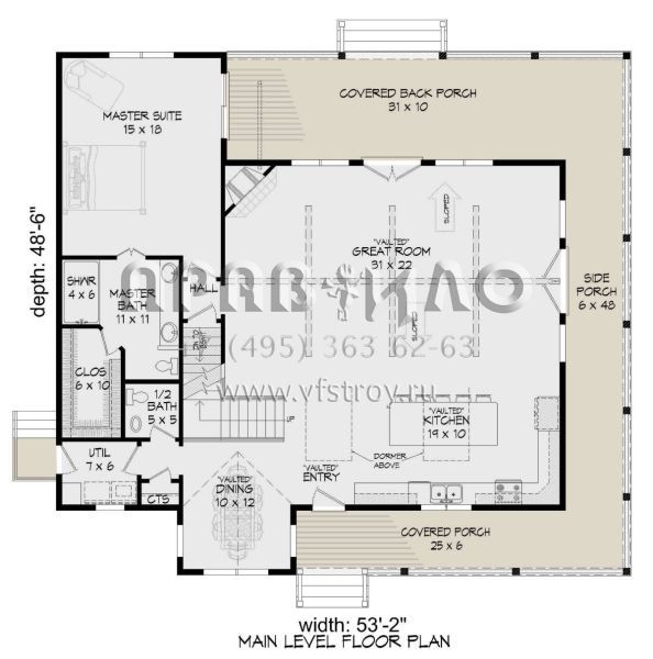 Проект двухэтажного дома без гаража в стиле Ранчо S5-220 (940-00431)