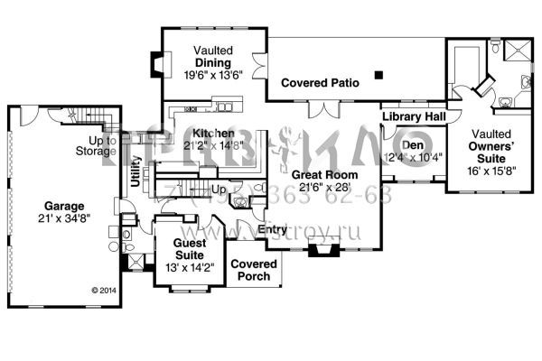 Проект двухэтажного дома с гаражом на три и более машин в стиле Ранчо S5-287 (035-00795)