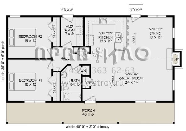 Проект одноэтажного дома без гаража в стиле Ранчо S5-111 (940-00162)