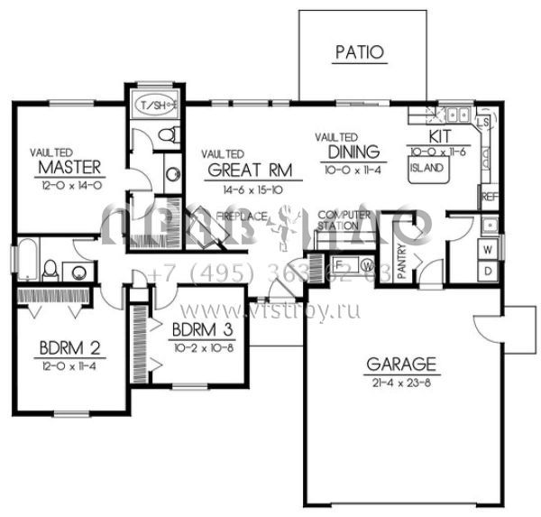 Проект одноэтажного дома с гаражом на две машины в стиле Ранчо S5-133 (692-00100)