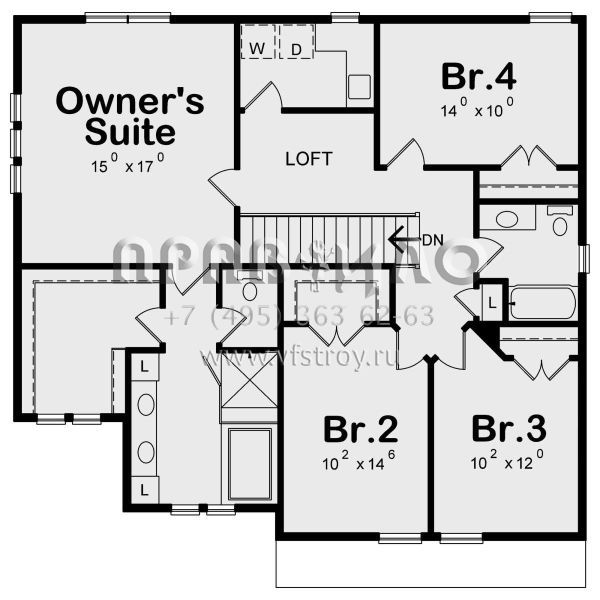 Проект двухэтажного дома с гаражом на две машины в американском стиле S5-215 (402-01589)