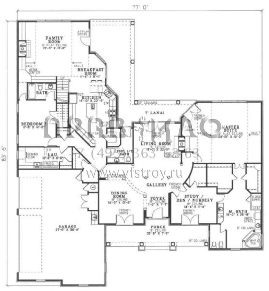 Проект двухэтажного дома с гаражом на три и более машин в стиле Ранчо S5-394 (110-00070)