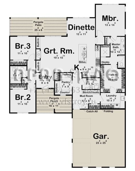 Проект одноэтажного дома с гаражом на две машины в американском стиле S5-174 (963-00822)