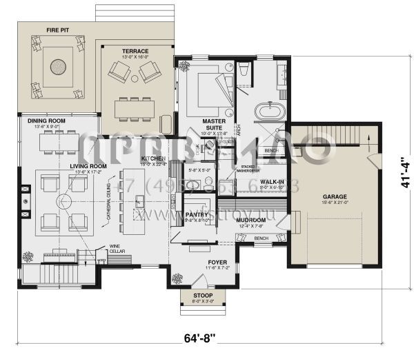 Проект одноэтажного дома с гаражом на одну машину в современном стиле S5-290 (034-01362)