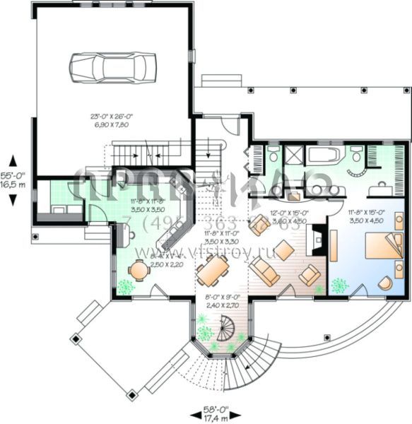 Проект двухэтажного дома с гаражом на две машины в стиле Ранчо S5-181 (034-00030)