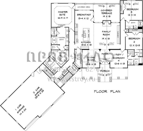 Проект одноэтажного дома с гаражом на три и более машин в американском стиле S5-276 (6082-00056)