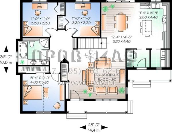 Проект одноэтажного дома без гаража в стиле Ранчо S5-137 (034-00192)