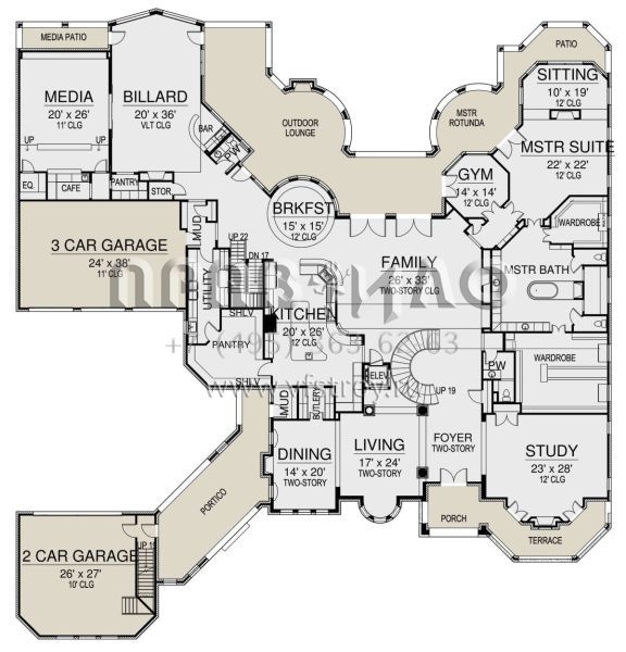 Проект двухэтажного дома с гаражом на три и более машин в современном стиле S5-1455 (5445-00422)